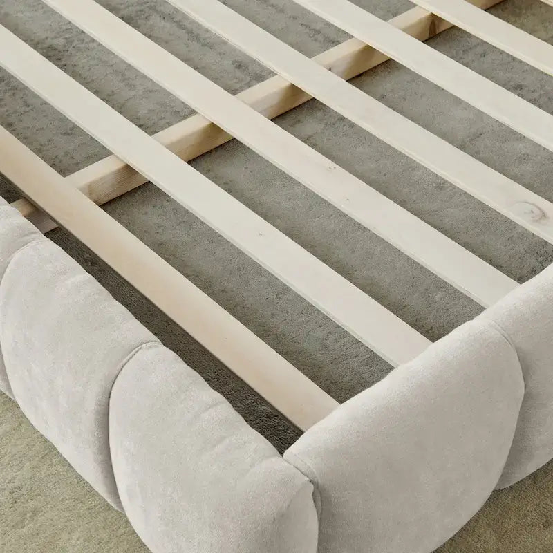 Cadre de lit King Size capitonné en tissu chenille, lit plateforme robuste avec tête de lit et cadre en bois massif