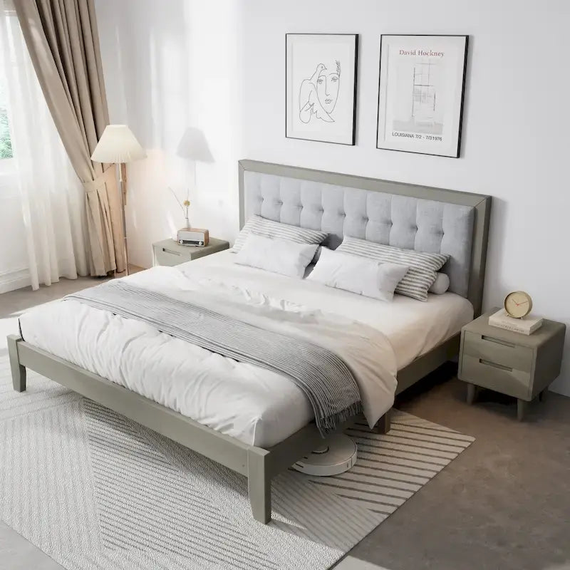 Christopher Knight Home - Cadre de lit Emery style Mid-Century avec tête de lit capitonnée