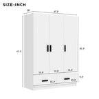 Armoire de chambre à coucher à 3 portes avec tringle et 2 tiroirs de rangement, armoire en bois massif avec étagères de rangement