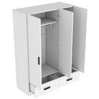 Armoire de chambre à coucher à 3 portes avec tringle et 2 tiroirs de rangement, armoire en bois massif avec étagères de rangement