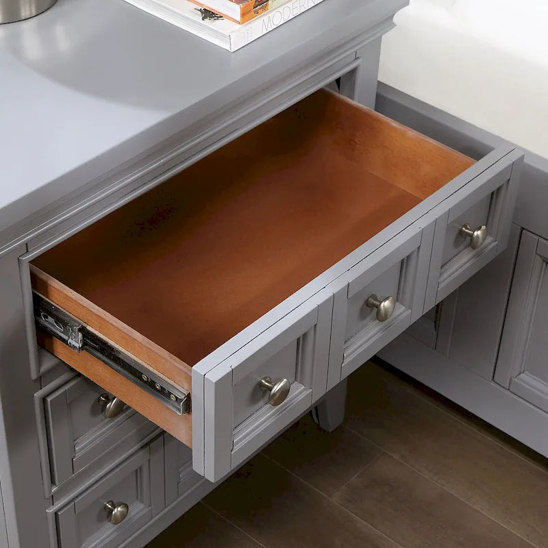 Table de chevet Saer Transitional en bois gris à 3 tiroirs par Furniture of America