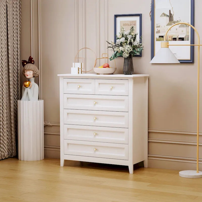 Commode à 6 tiroirs en bois massif peint à la bombe