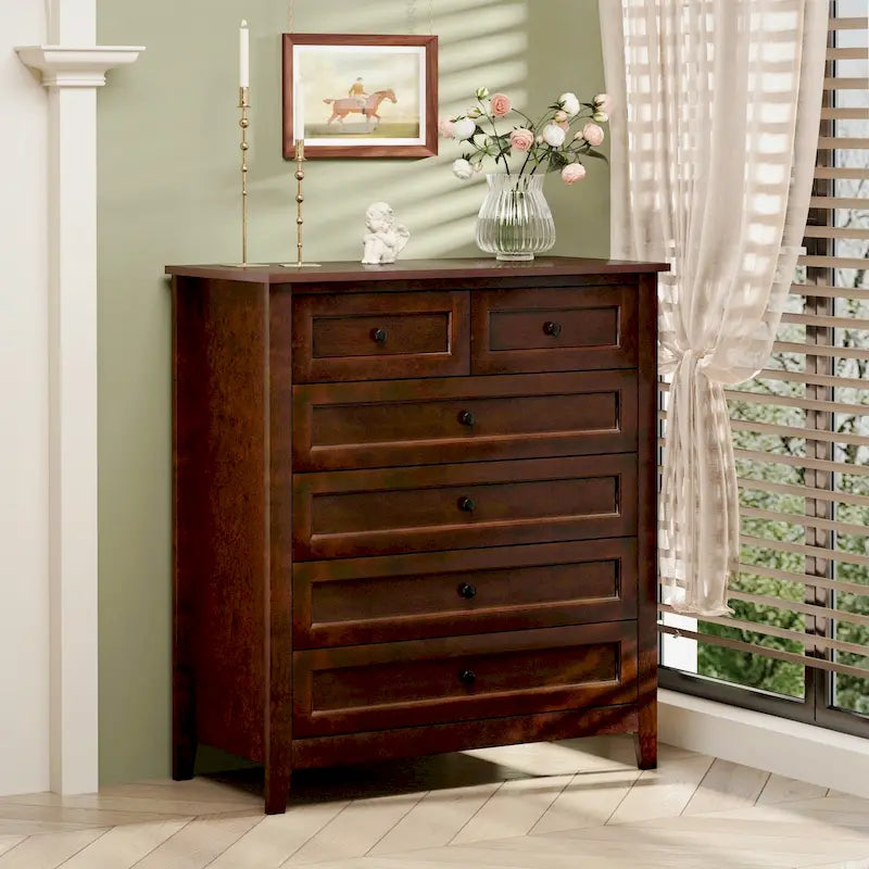 Commode à 6 tiroirs en bois massif peint à la bombe