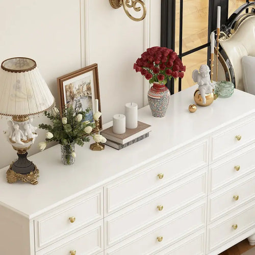 Commode en bois 63W, rangement pour chambre à coucher, 12 tiroirs