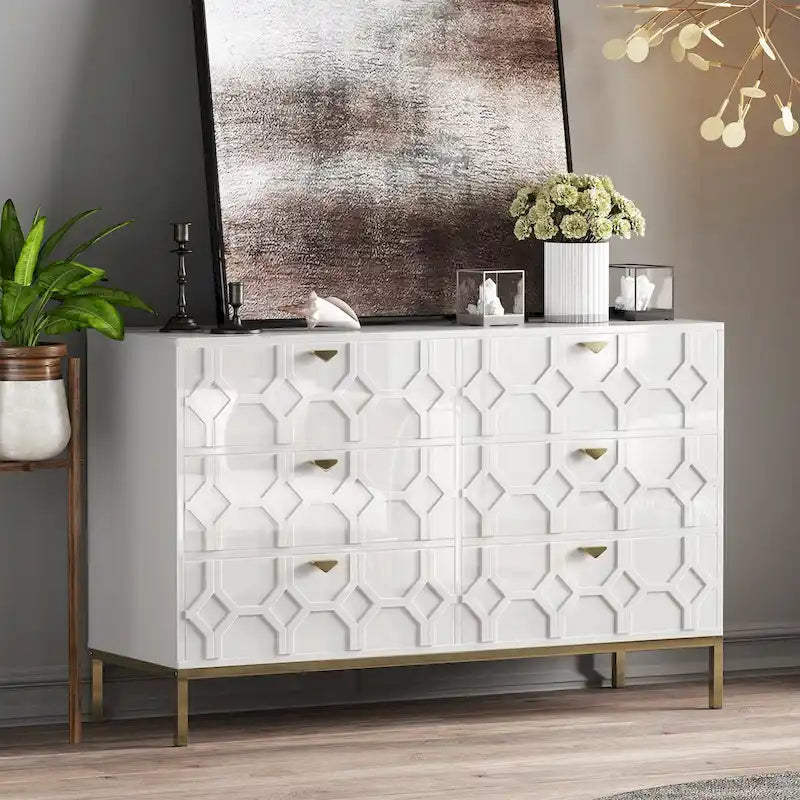 Commode double en bois Clihome à 6 tiroirs pour chambre à coucher