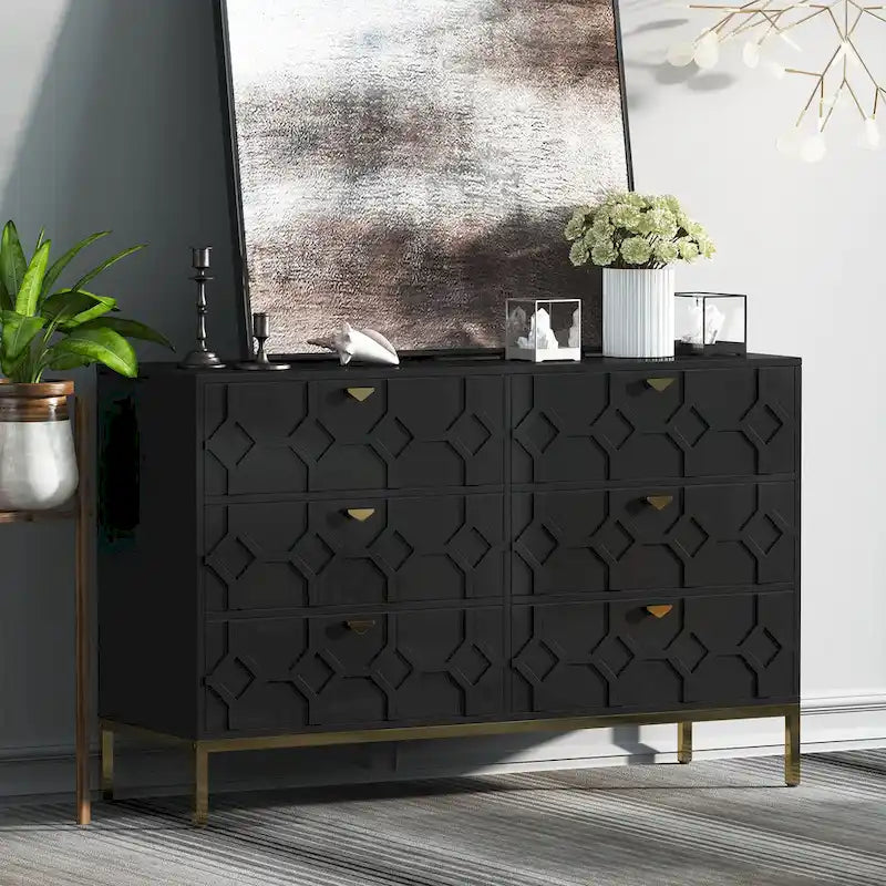 Commode double en bois Clihome à 6 tiroirs pour chambre à coucher