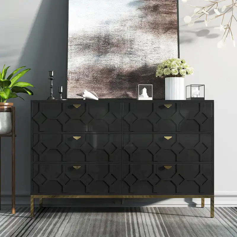 Commode double en bois Clihome à 6 tiroirs pour chambre à coucher