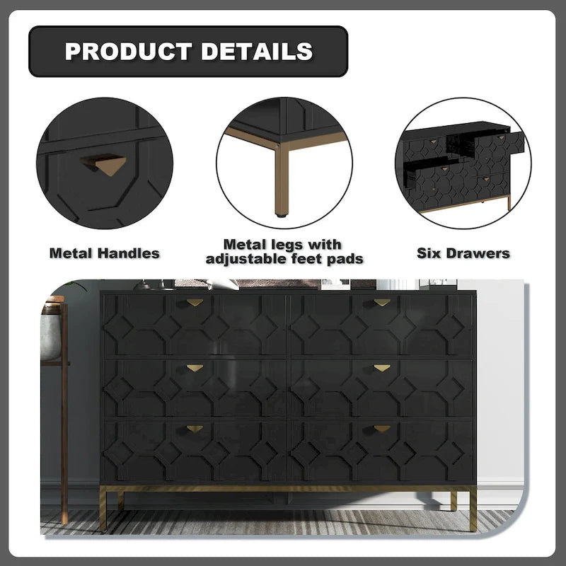 Commode double en bois Clihome à 6 tiroirs pour chambre à coucher