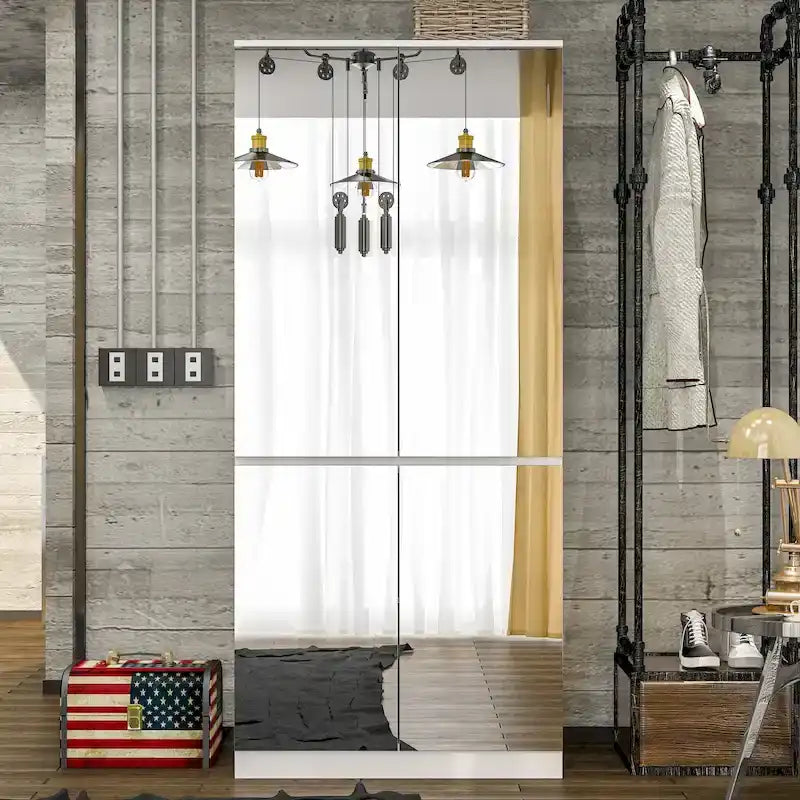 Armoire modulaire à miroir blanche pour chambre à coucher, meuble de rangement