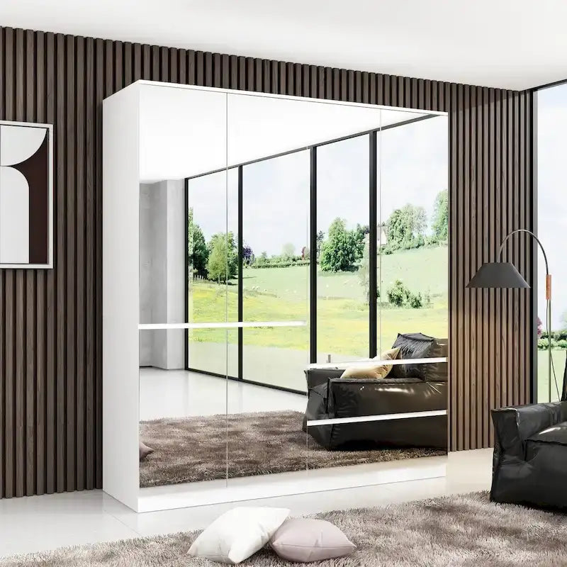 Armoire modulaire à miroir blanche pour chambre à coucher, meuble de rangement