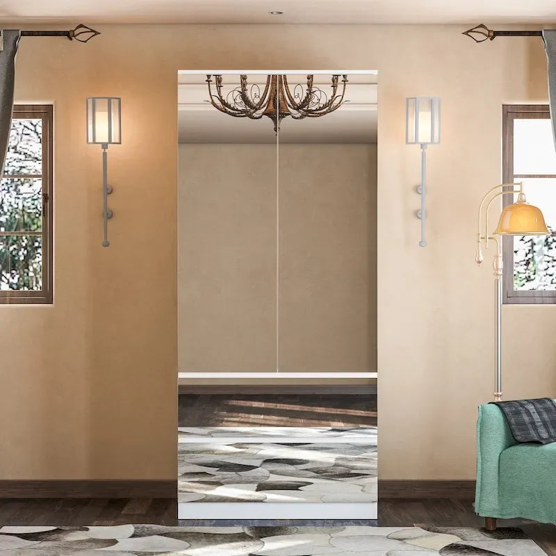 Armoire modulaire à miroir blanche pour chambre à coucher, meuble de rangement