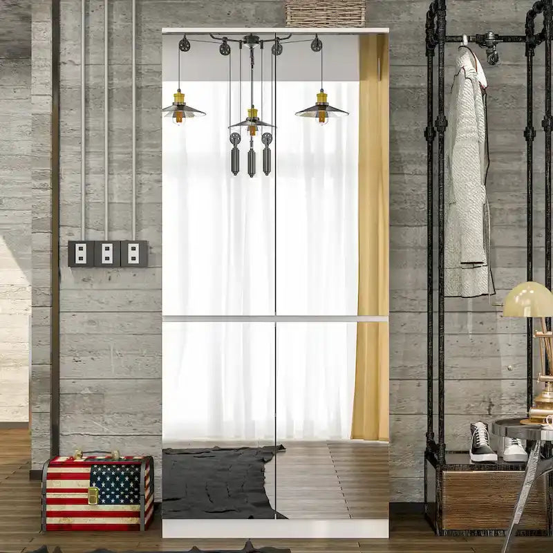 Armoire modulaire à miroir blanche pour chambre à coucher, meuble de rangement