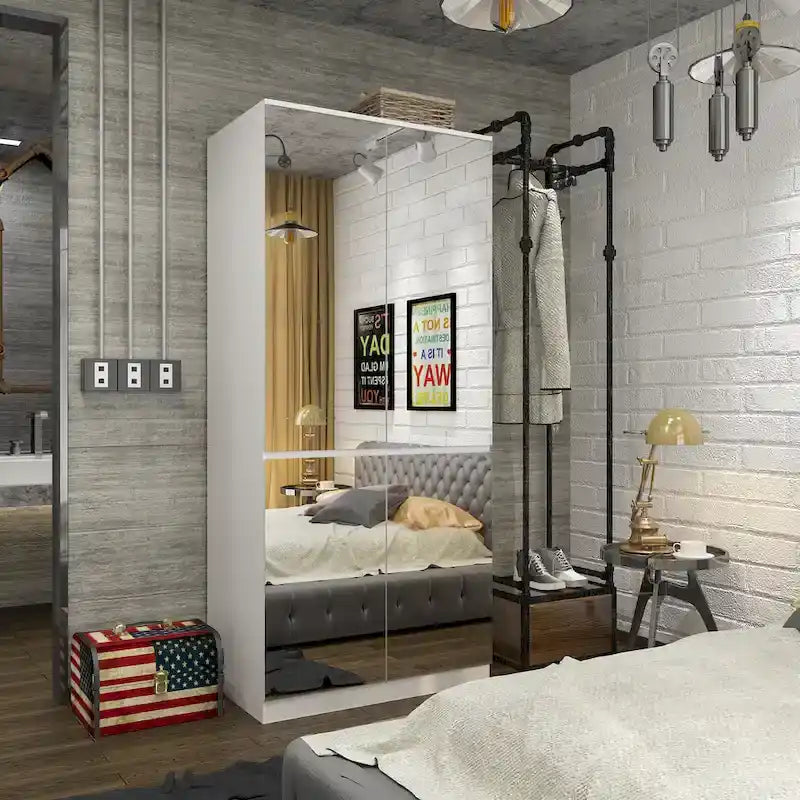 Armoire modulaire à miroir blanche pour chambre à coucher, meuble de rangement