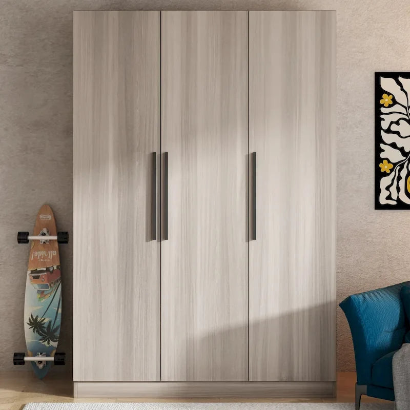 Armoire Timechee 47.2, rangement pour vêtements, poignées en bois massif, blanche