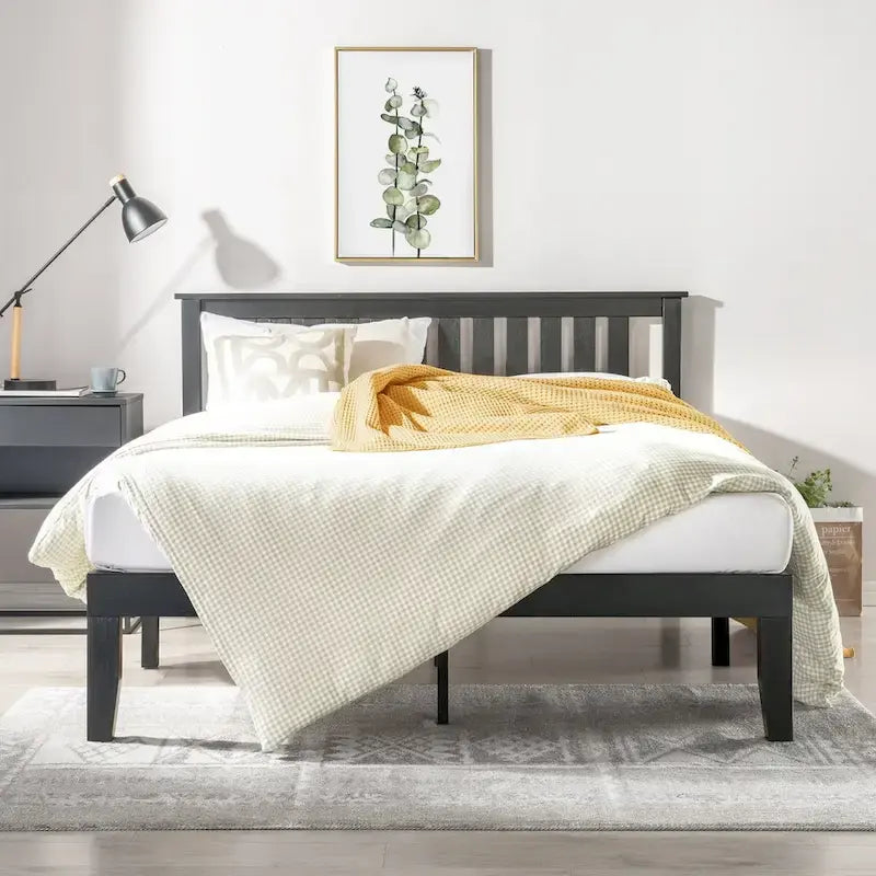 Lit plateforme en bois massif avec tête de lit à panneaux, plusieurs couleurs