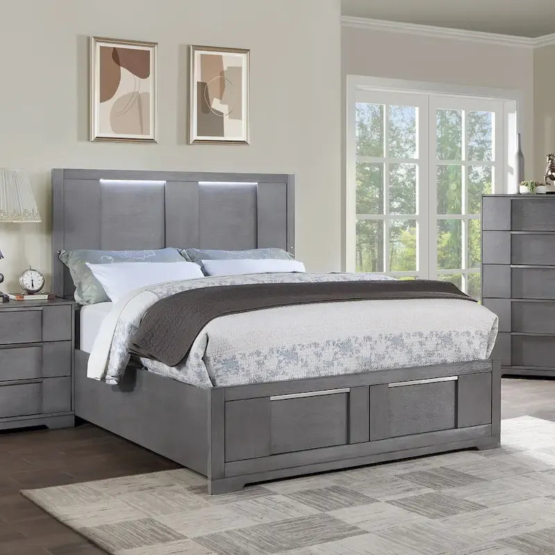 Furniture of America Tona Contemporary Grey Wood Storage Platform Bed with LED Lights