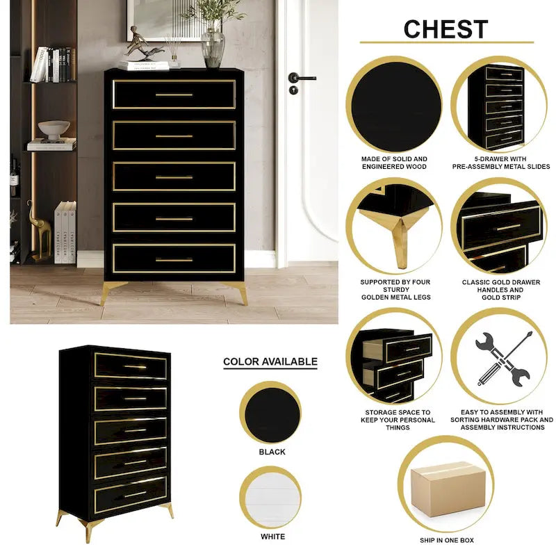 CraftPorch Contemporary Chest with 5 Drawers