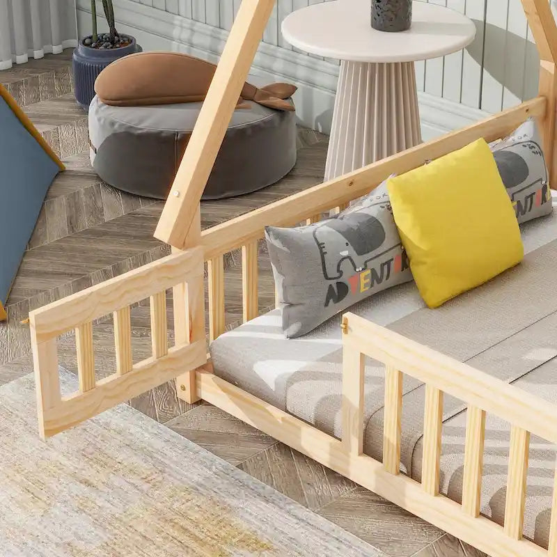 Lit de camp en forme de tente, de taille standard, avec barrières de sécurité, lattes et porte