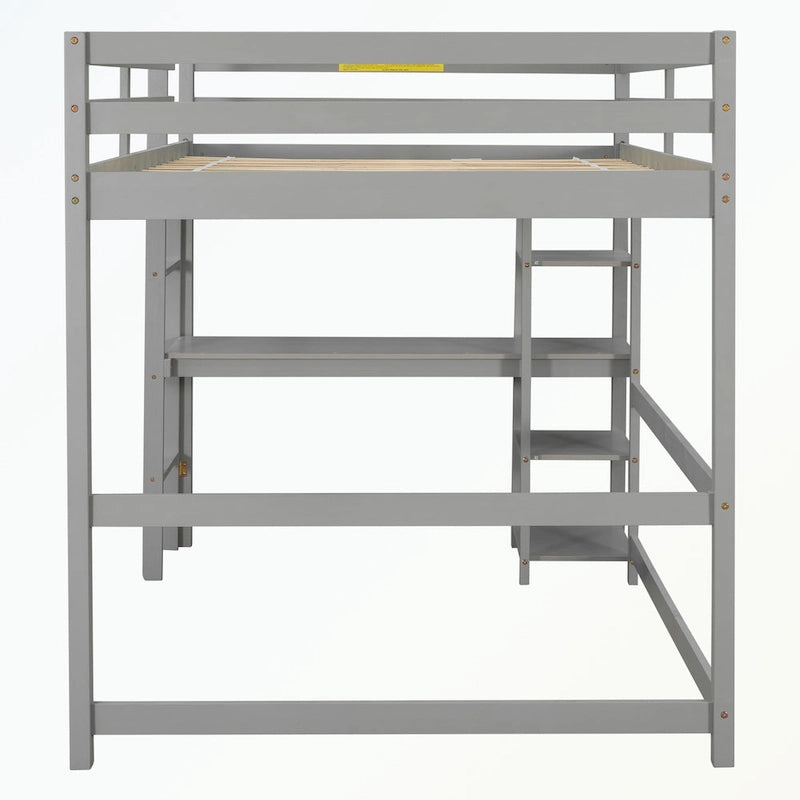 Lit mezzanine double avec bureau et étagères