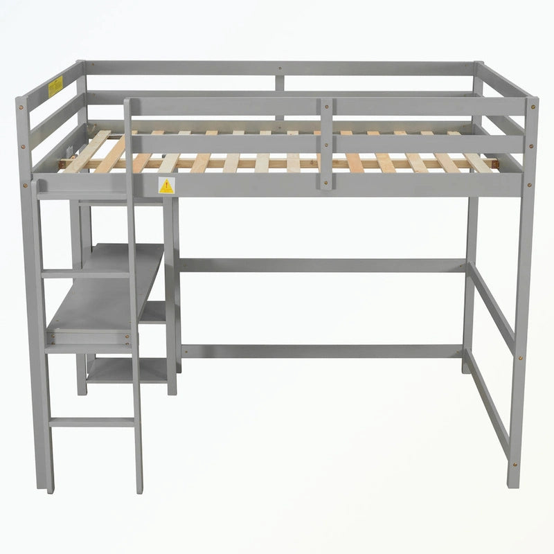 Lit mezzanine double avec bureau et étagères