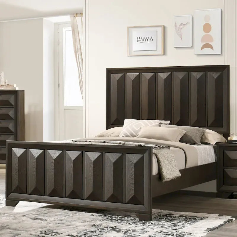Furniture of America Uppon Espresso Wood Vertical Faceted Panel Bed